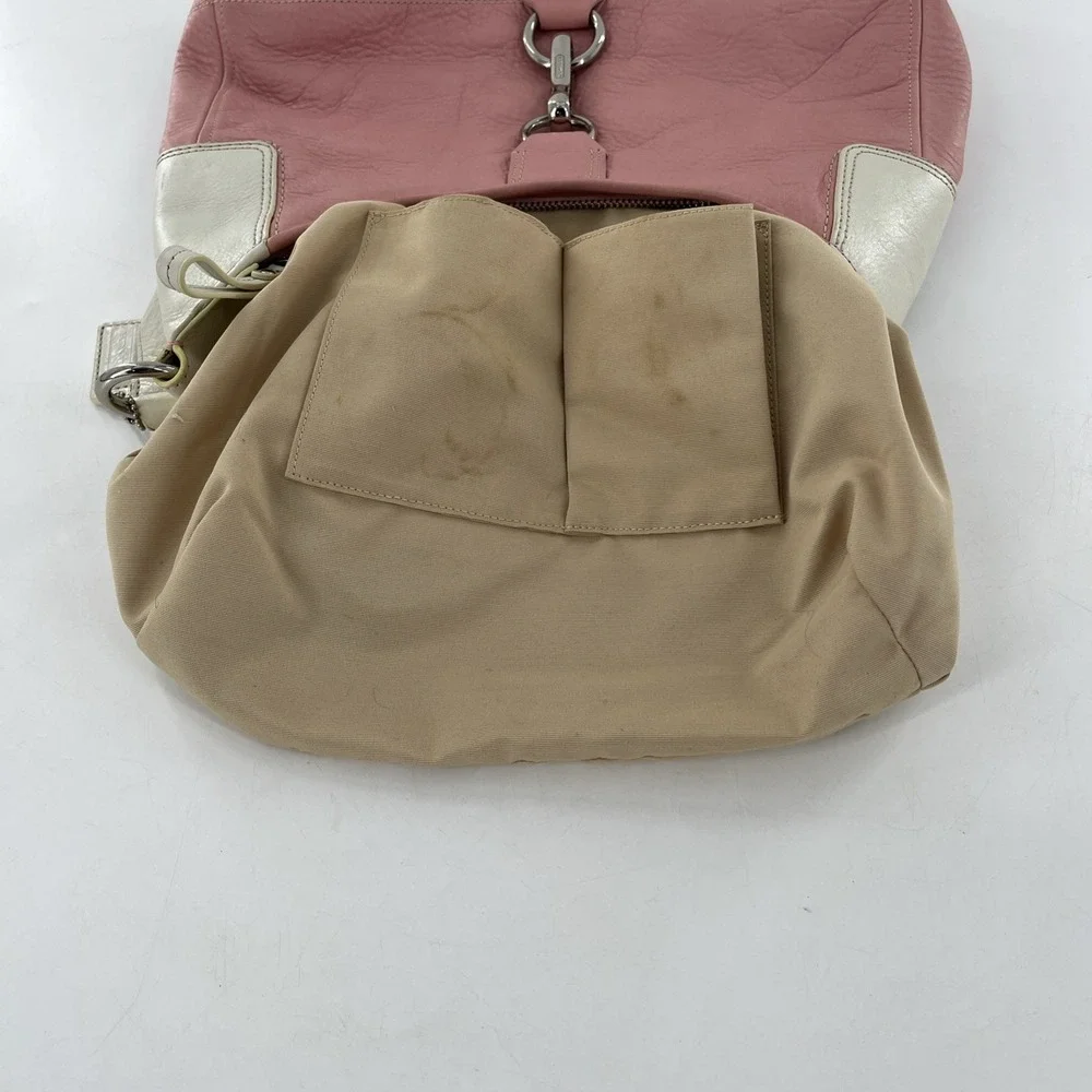 Retired Coach Hobo Bag Pebble Leather Petal Barbie Gum Pink White Colorblock